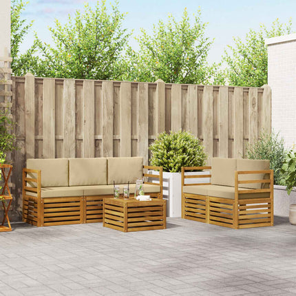 Soffgrupper 6 pcs Naturlig och Beige Massivt Akaciaträ