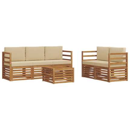Soffgrupper 6 pcs Naturlig och Beige Massivt Akaciaträ