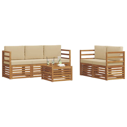 Soffgrupper 6 pcs Naturlig och Beige Massivt Akaciaträ