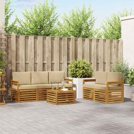 Soffgrupper 6 pcs Naturlig och Beige Massivt Akaciaträ
