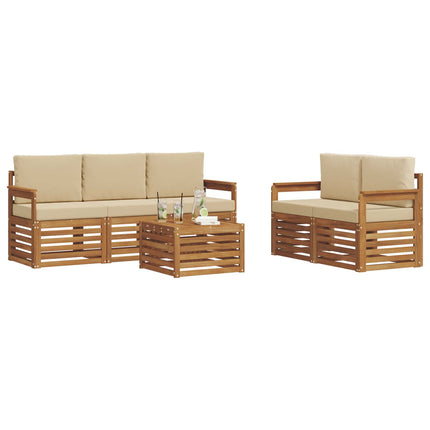 Soffgrupper 6 pcs Naturlig och Beige Massivt Akaciaträ