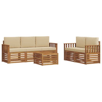 Soffgrupper 6 pcs Naturlig och Beige Massivt Akaciaträ