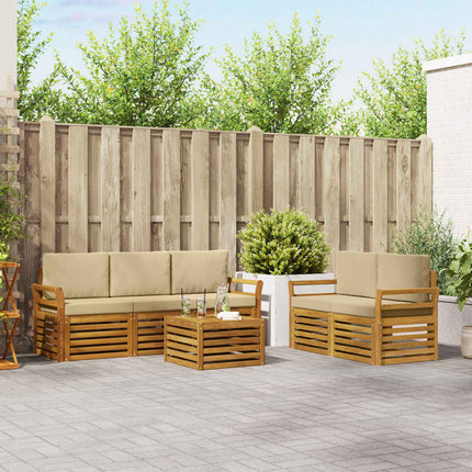 Soffgrupper 6 pcs Naturlig och Beige Massivt Akaciaträ