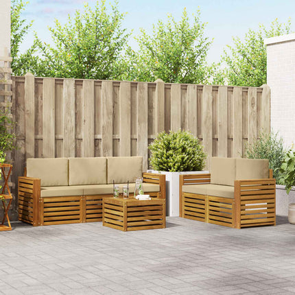 Soffgrupper 6 pcs Naturlig och Beige Massivt Akaciaträ