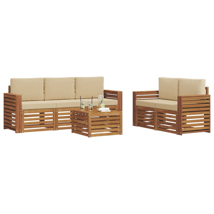 Soffgrupper 6 pcs Naturlig och Beige Massivt Akaciaträ