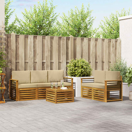 Soffgrupper 6 pcs Naturlig och Beige Massivt Akaciaträ