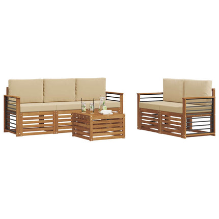 Soffgrupper 6 pcs Naturlig och Beige Massivt Akaciaträ
