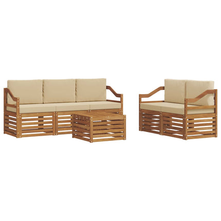 Soffgrupper 6 pcs Naturlig och Beige Massivt Akaciaträ