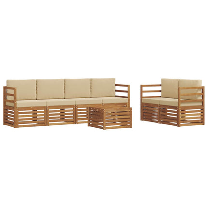 Utomhussoffset 7 pcs Naturlig och Beige Massivt Akaciaträ