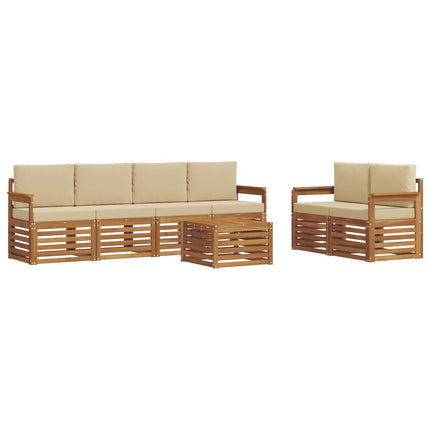Utomhussoffset 7 pcs Naturlig och Beige Massivt Akaciaträ