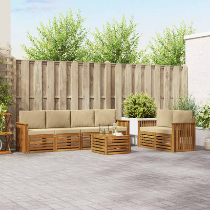 Utomhussoffset 7 pcs Naturlig och Beige Massivt Akaciaträ