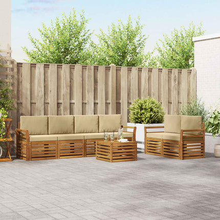Utomhussoffset 7 pcs Naturlig och Beige Massivt Akaciaträ