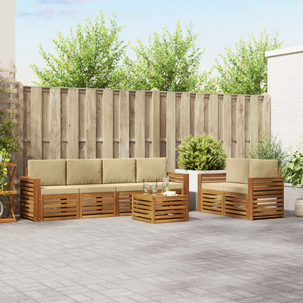 Utomhussoffset 7 pcs Naturlig och Beige Massivt Akaciaträ