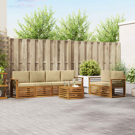 Utomhussoffset 7 pcs Naturlig och Beige Massivt Akaciaträ