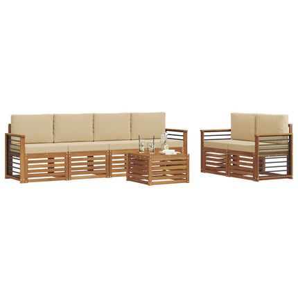 Utomhussoffset 7 pcs Naturlig och Beige Massivt Akaciaträ