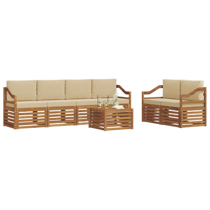 Utomhussoffset 7 pcs Naturlig och Beige Massivt Akaciaträ