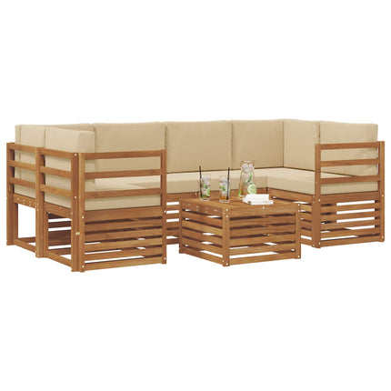 Utomhussoffset 7 pcs Naturlig och Beige Massivt Akaciaträ