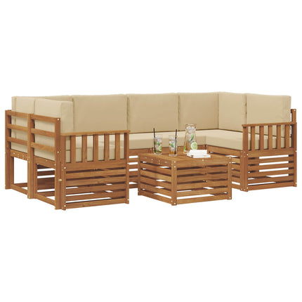 Utomhussoffset 7 pcs Naturlig och Beige Massivt Akaciaträ