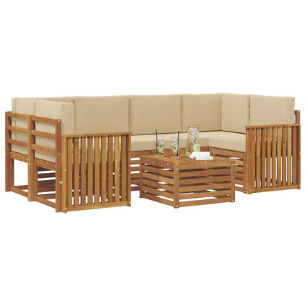 Utomhussoffset 7 pcs Naturlig och Beige Massivt Akaciaträ