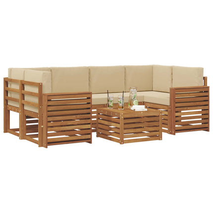 Utomhussoffset 7 pcs Naturlig och Beige Massivt Akaciaträ