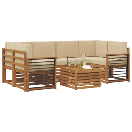 Utomhussoffset 7 pcs Naturlig och Beige Massivt Akaciaträ