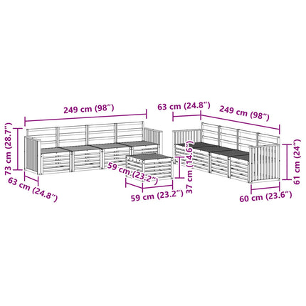 Soffgrupper 9 pcs Naturfärg Massivt Akaciaträ