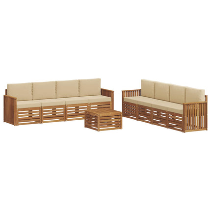Soffgrupper 9 pcs Naturlig och Beige Massivt Akaciaträ
