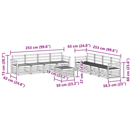 Soffgrupper 9 pcs Naturfärg Massivt Akaciaträ