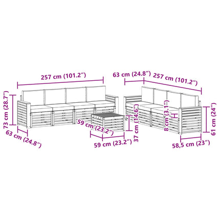 Soffgrupper 9 pcs Naturlig och Antracit Massivt Akaciaträ