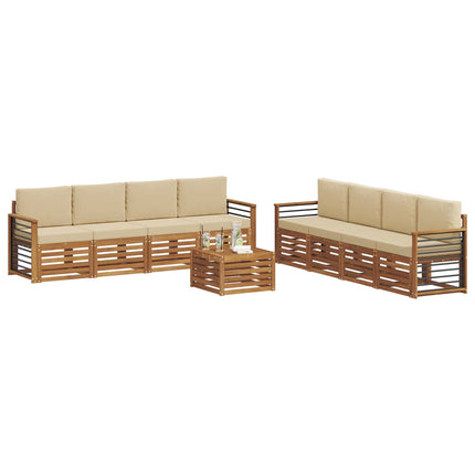 Soffgrupper 9 pcs Naturlig och Beige Massivt Akaciaträ