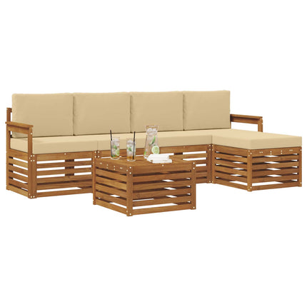 Utomhussoffset med kudde 6 pcs Naturlig och Beige