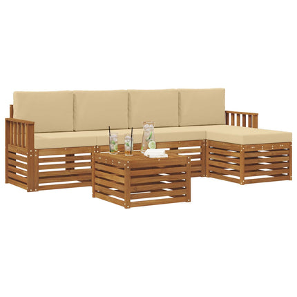 Utomhussoffset med kudde 6 pcs Naturlig och Beige