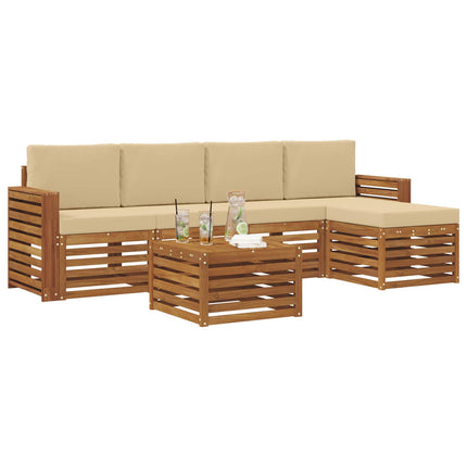 Utomhussoffset med kudde 6 pcs Naturlig och Beige