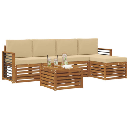 Utomhussoffset med kudde 6 pcs Naturlig och Beige
