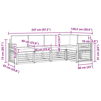 Sektionsoffgrupp 5 pcs Naturlig och Beige Massivt Akaciaträ