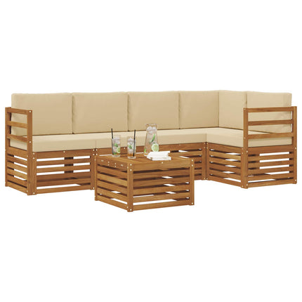 Sektionsoffgrupp 6 pcs Naturlig och Beige Massivt Akaciaträ