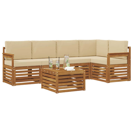 Sektionsoffgrupp 6 pcs Naturlig och Beige Massivt Akaciaträ