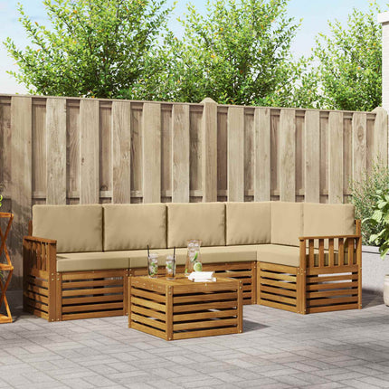 Sektionsoffgrupp 6 pcs Naturlig och Beige Massivt Akaciaträ