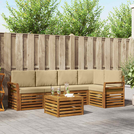 Sektionsoffgrupp 6 pcs Naturlig och Beige Massivt Akaciaträ