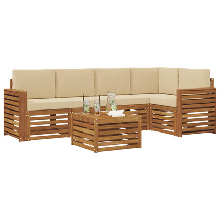 Sektionsoffgrupp 6 pcs Naturlig och Beige Massivt Akaciaträ