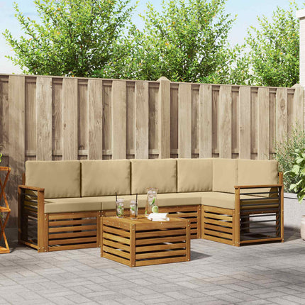 Sektionsoffgrupp 6 pcs Naturlig och Beige Massivt Akaciaträ