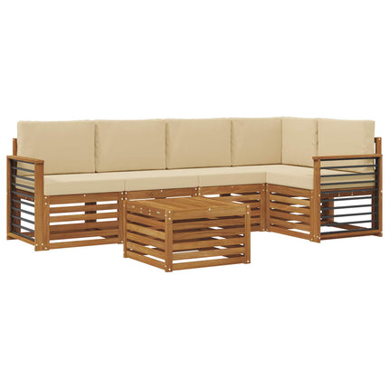 Sektionsoffgrupp 6 pcs Naturlig och Beige Massivt Akaciaträ