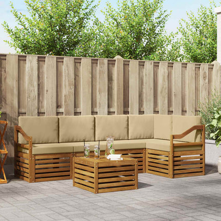 Sektionsoffgrupp 6 pcs Naturlig och Beige Massivt Akaciaträ