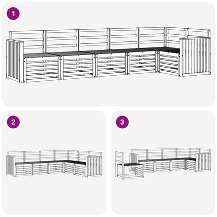 Sektionsoffgrupp 6 pcs Naturfärg Massivt Akaciaträ