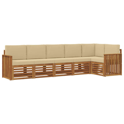 Sektionsoffgrupp 6 pcs Naturlig och Beige Massivt Akaciaträ
