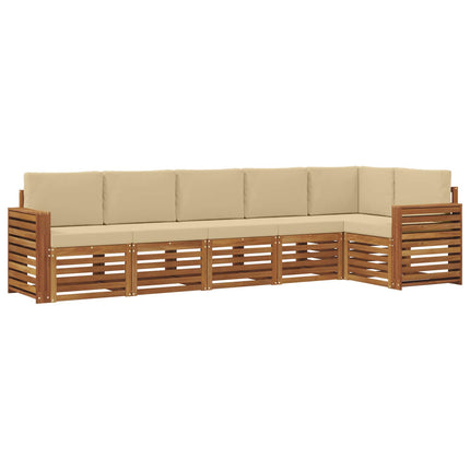 Sektionsoffgrupp 6 pcs Naturlig och Beige Massivt Akaciaträ