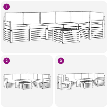 Sektionsoffgrupp 7 pcs Naturlig och Ljus Grå Massivt Akaciaträ