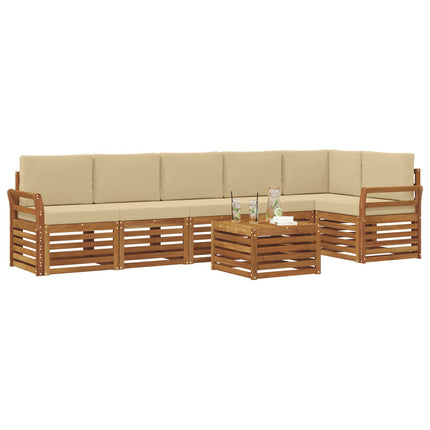 Sektionsoffgrupp 7 pcs Naturlig och Beige Massivt Akaciaträ