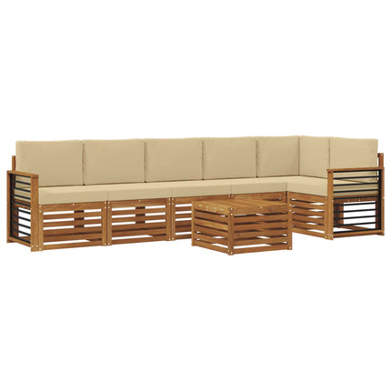Sektionsoffgrupp 7 pcs Naturlig och Beige Massivt Akaciaträ