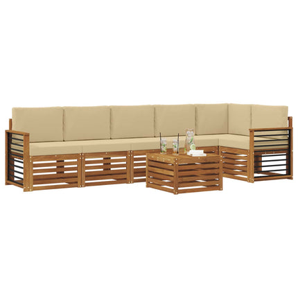 Utomhussoffset 7 st Naturlig och Beige Polyester
